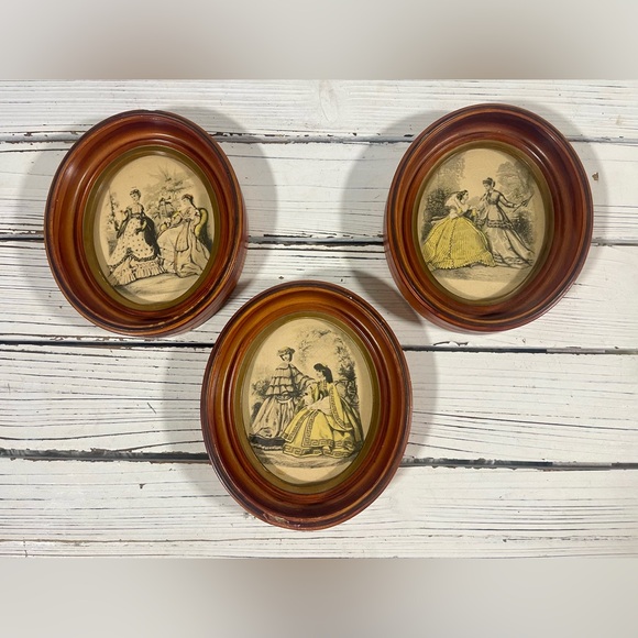 Set of 3 Vintage French Fashion Plates Oval Framed Art Prints Hugo‎ Schmidt - Picture 1 of 11